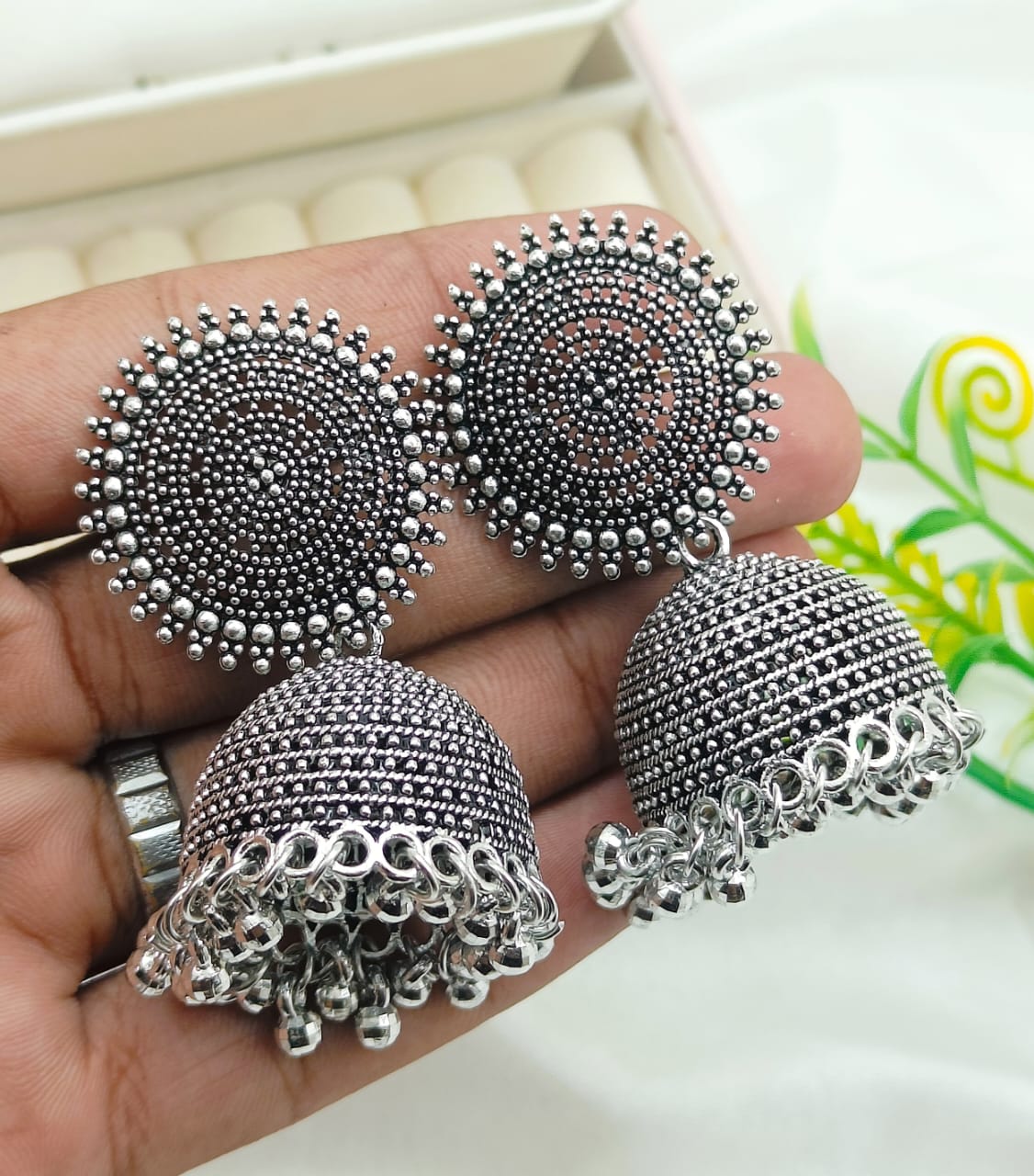 Indian Silver Jhumki set